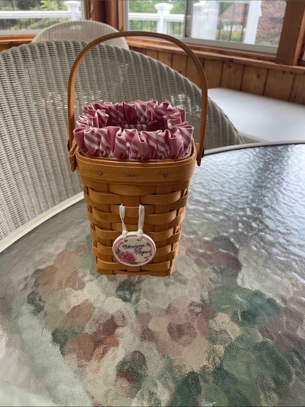 Woven Basket-Style Handbag with Pink Fabric Liner. Longaberger